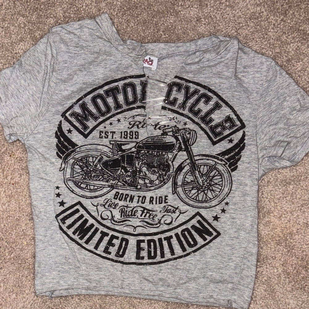 Y2K Gray Motorcycle Graphic Tee - Limited Edition